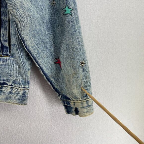 JD DESIGNWORKS Jacket Mens L Painted Applique Denim Trucker Button Up Blue VTG - Picture 14 of 16